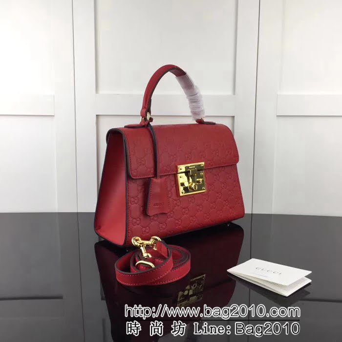 GUCCI古馳原單 新款專櫃品質原單皮質 453188 紅色全皮壓花手提單肩斜挎包 HY1025